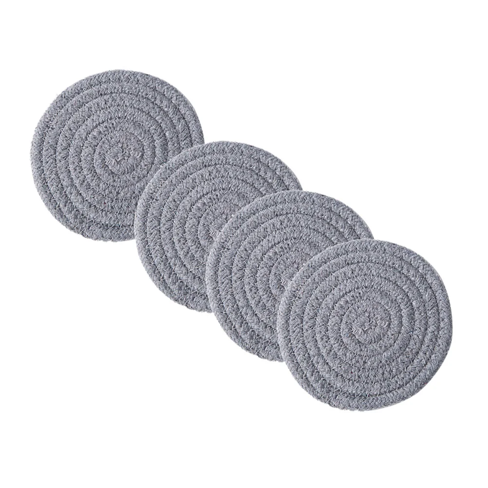 

4Pcs Cotton Linen Braided Placemats Heat Resistant Round Woven Place Mats Non-Slip Coasters Pot Pads Kitchen Table Decor Grey