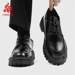 STRONGSHEN Men Handmade Leather Shoes Casual Round Toe Slip-On Men Platform Business Work Dress Shoes Fashion Italiano Zapatos