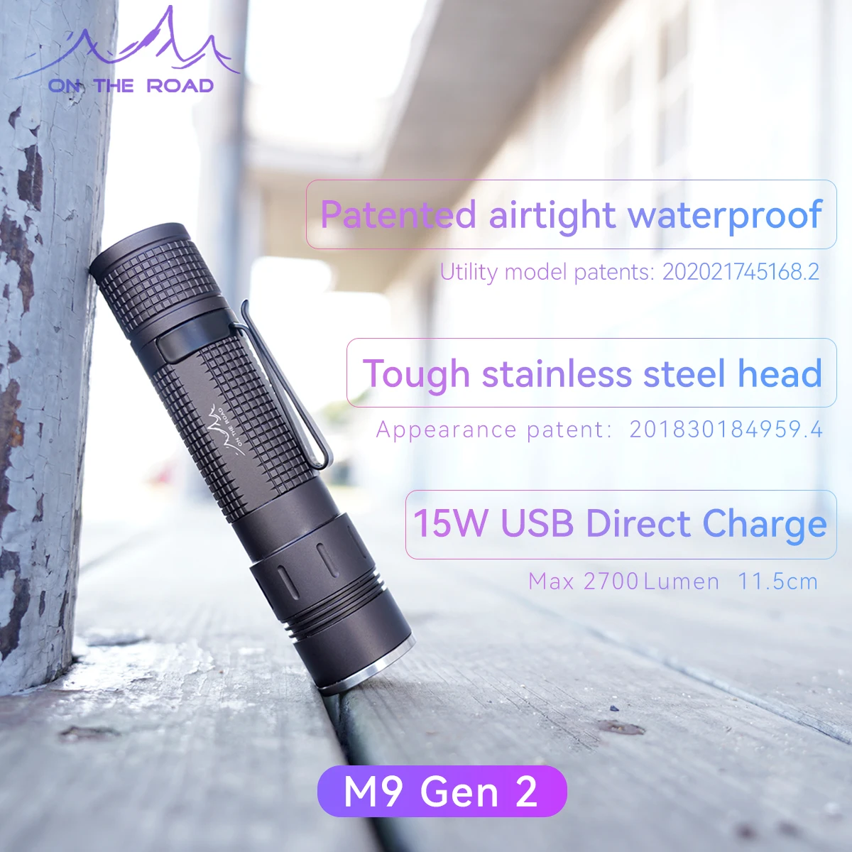 ON THE ROAD M9-Gen2 USB Direct Charge strong light Flashlight electric Torch mini flashlight portable waterproof super bright