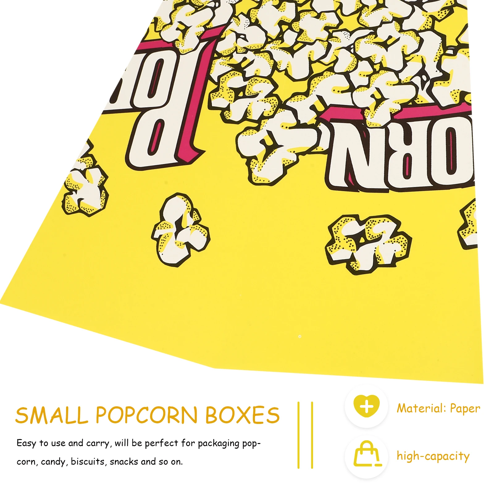 

100 Yellow Popcorn Boxes Foldable Containers Movie Night Parties Festivals Snack Packaging Paper Craft Kitchen Barware