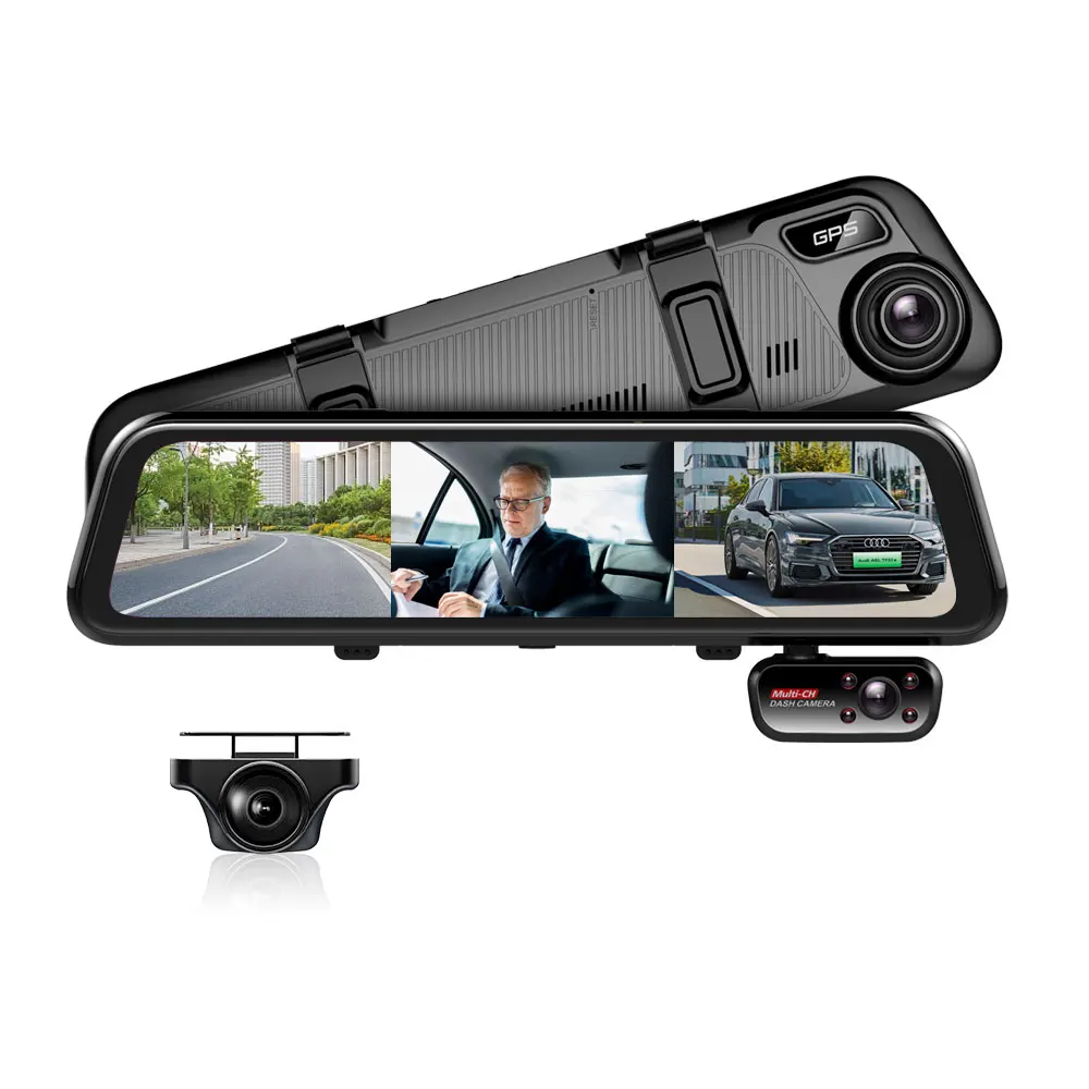 AOEDI AD890 Ultra HD 4K 3 Channels Wifi GPS Rear View Mirror Dashcam Front and Cabin Dual Lens Dash Cam Car DVR Camera