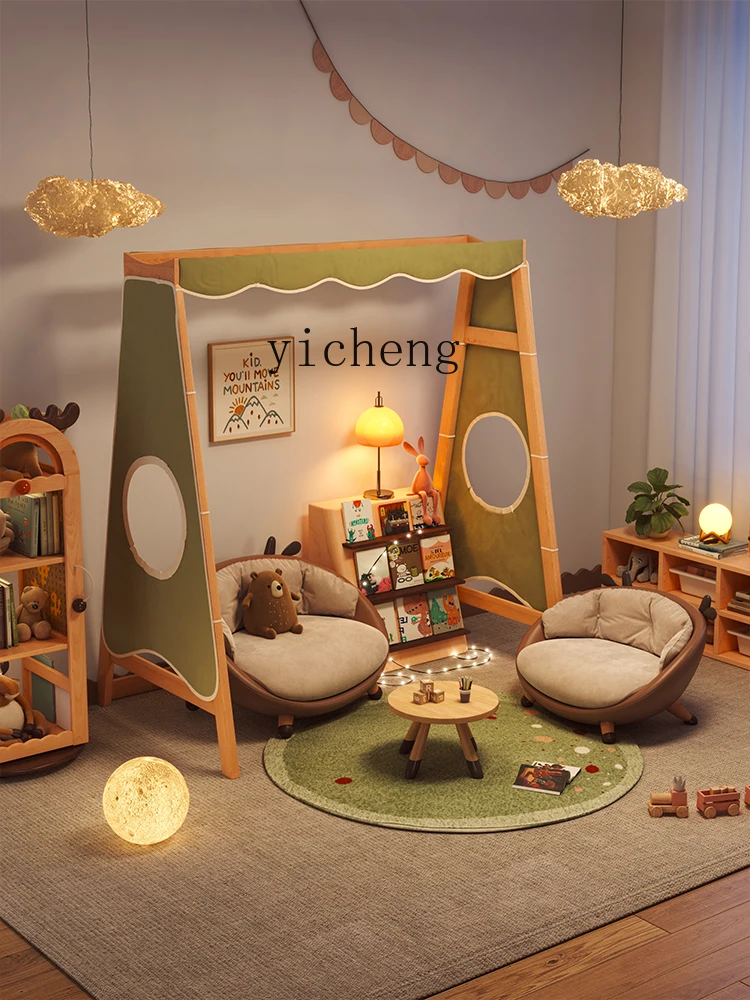 Tqh Children's Solid Wood Bed Children's Fun Retractable Swing Bed Shelf Retractable House Bed Leisure Creative Children's Room