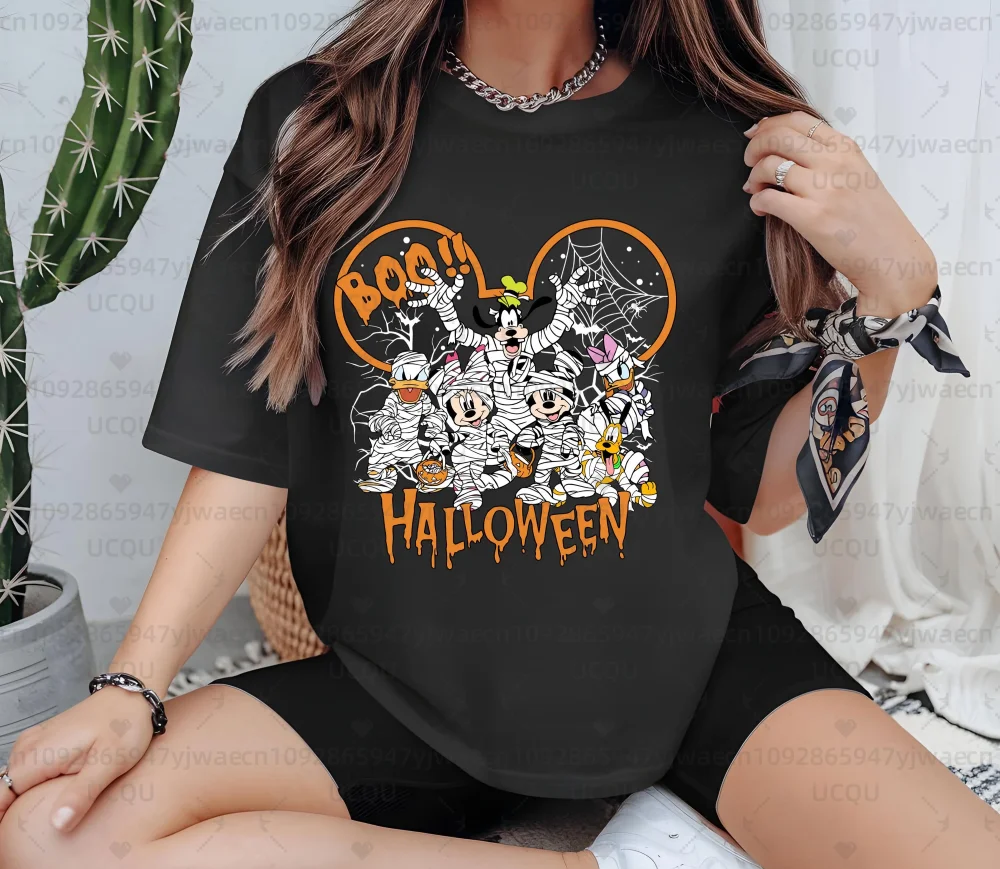 

Fashion Casual Mickey and Friends Disney Halloween Women's T-shirt Mickey' Not So Scary Party Shirts Loose and Comfortable Shirt