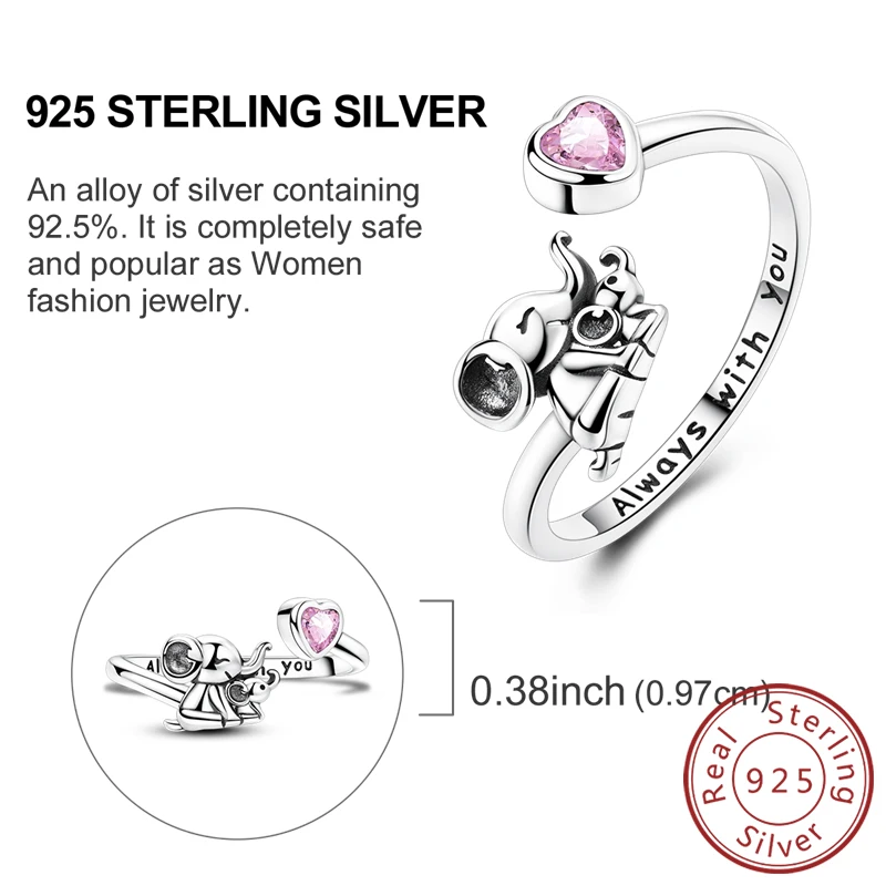 Women's 925 Sterling Silver Retro Heart Bow Star Ring