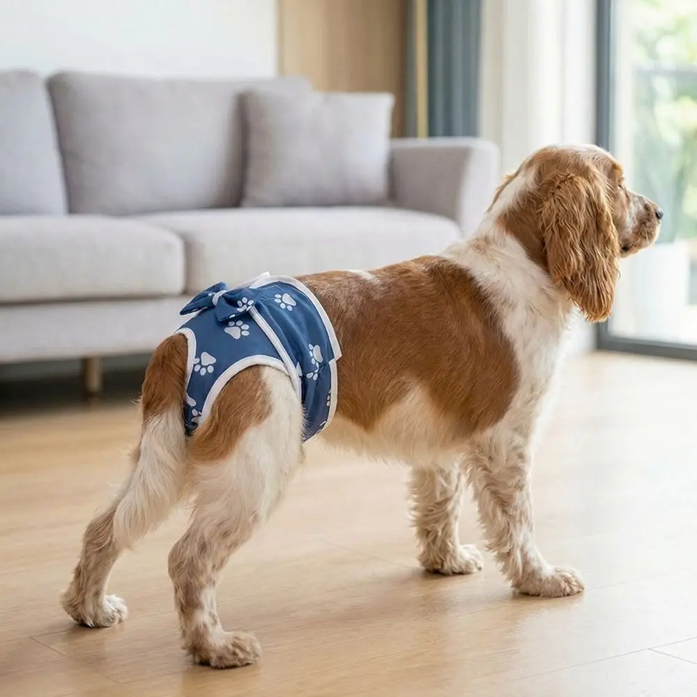 Washable Dogs Diaper Dog Paw Pattern Adjustable Pet Physiological Pants Breathable Cozy Dogs Menstruation Pants Pet In Heat