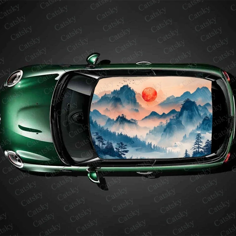 Abstract Mountain Painting Car Roof Sticker Wrap Racing SUV Accessories Packaging Painted PVC Custom Car Graphic Decal