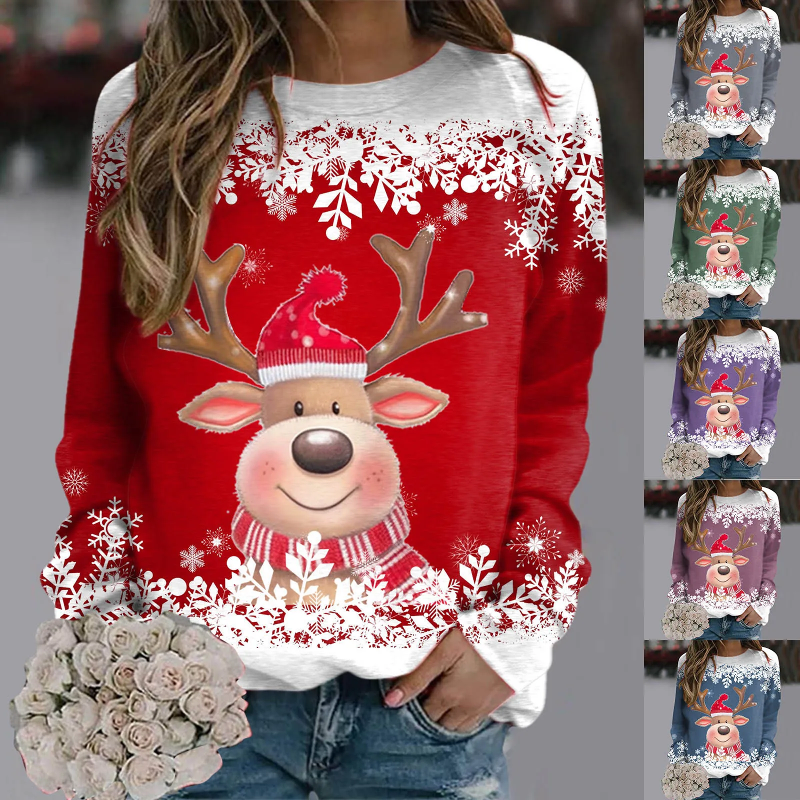 

Womens Long Sleeve Top Women Christmas Snowman Long Sleeve Round Neck Fashion Casual Winter Fleece Lined Athletic Hoodie Women