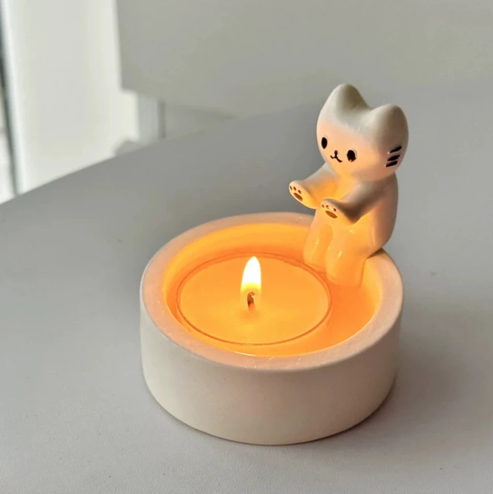 DIY Concrete Candle Holder Silicone Mold Scented Candle Holder Creative cat fire Home decoration silicone molds