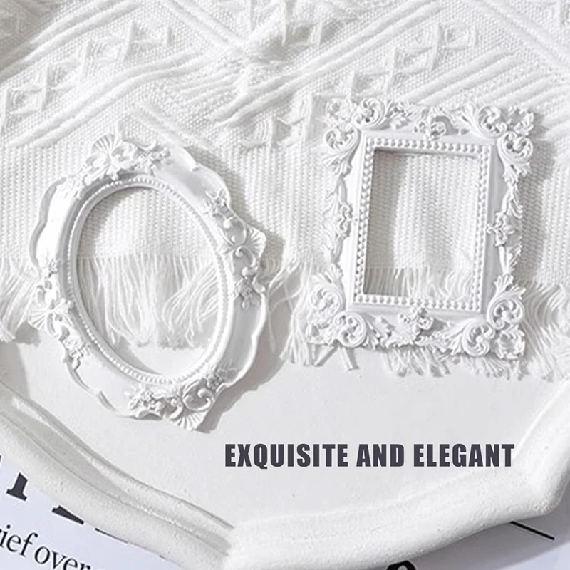 5Pcs Mini Frames -White Small Vintage Flower Oval Rectangle Baroque Frames Table Top Frame for Holiday Partys Decor-A73M