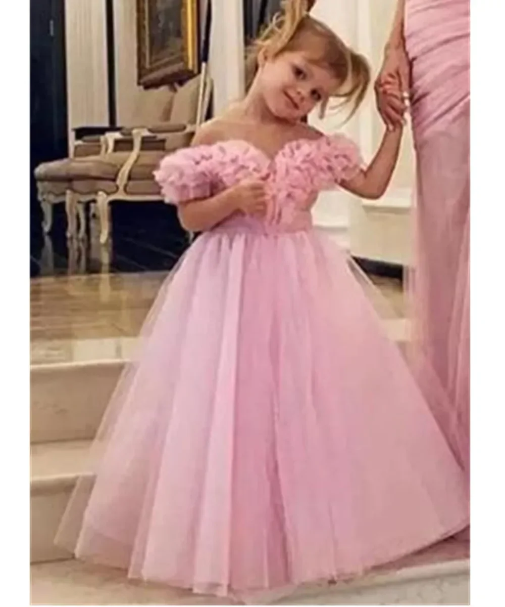 

New Cute Mother and Daughter Pink Flower Girl Dresses For Weddings Customize Off Shoulder Little Girls Pageant Dress