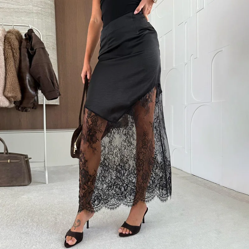 

Ticketsx Sexy Lace Patchwork Skirts Fashion See Through Slim Skirts Vintage High Street Elegant Party Streetwear Women Skirts