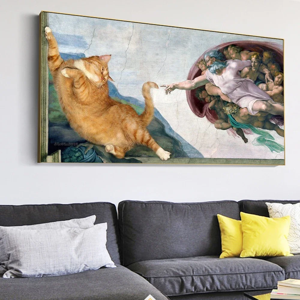 The Creation of Adam Renaissance Michelangelo Poster Print Home Decor Funny Hands touching Canvas Painting Wall Art