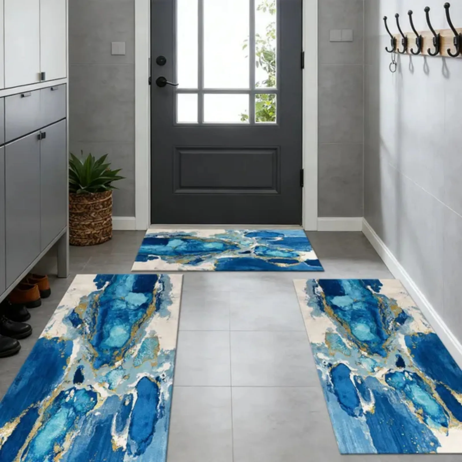 Three-piece kitchen rug set, non-slip and washable, abstract pattern kitchen hallway rug soft and comfortable,suitable for sinks floors entrances hallways and bathrooms