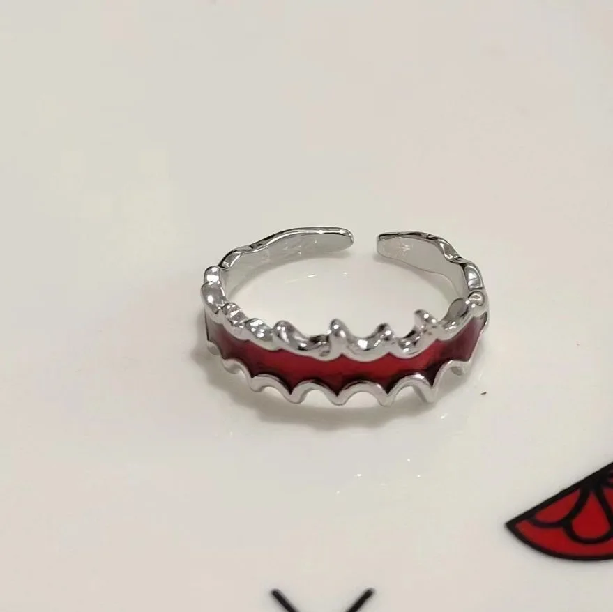 925 Sterling Silver Punk Red Flame Ring Vintage Geometric Irregular Metal Gear Opening Rings for Women Men Jewelry Accessories