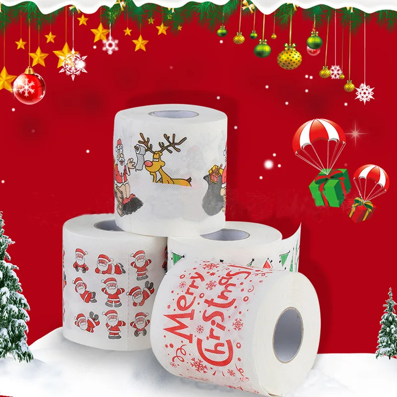 Rollo de papel higiénico de Papá Noel, serie de patrones navideños, papel higiénico creativo, servilletas divertidas