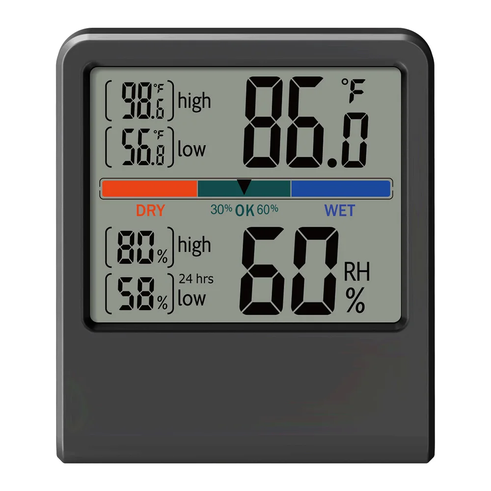Ultra Thin Large Display Indoor Thermometer Hygrometer with Magnetic Stand Battery Powered Min Max Memory