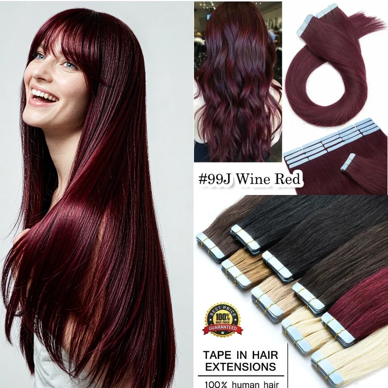 human-remy-hair-tape-in-weft-20pcs-24inch-1b-99j-50g-quick-install-for-office-chic-style-wholesale-dropship
