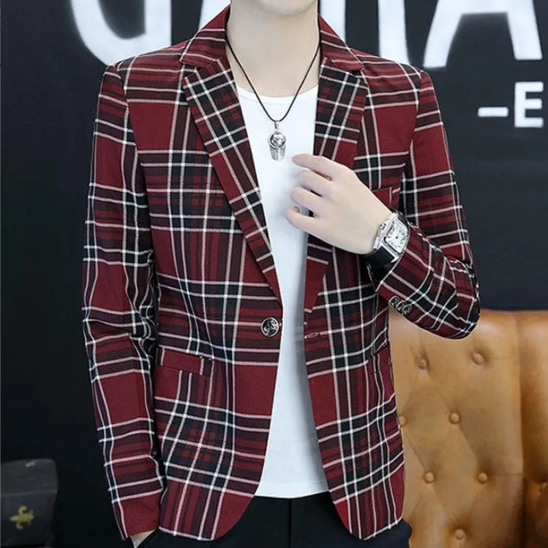 

The Main Promotion of The New Single Row Suit Buckle Plaid Pattern Business Fashion Casual Single Suit Slim Top Men's Clothing