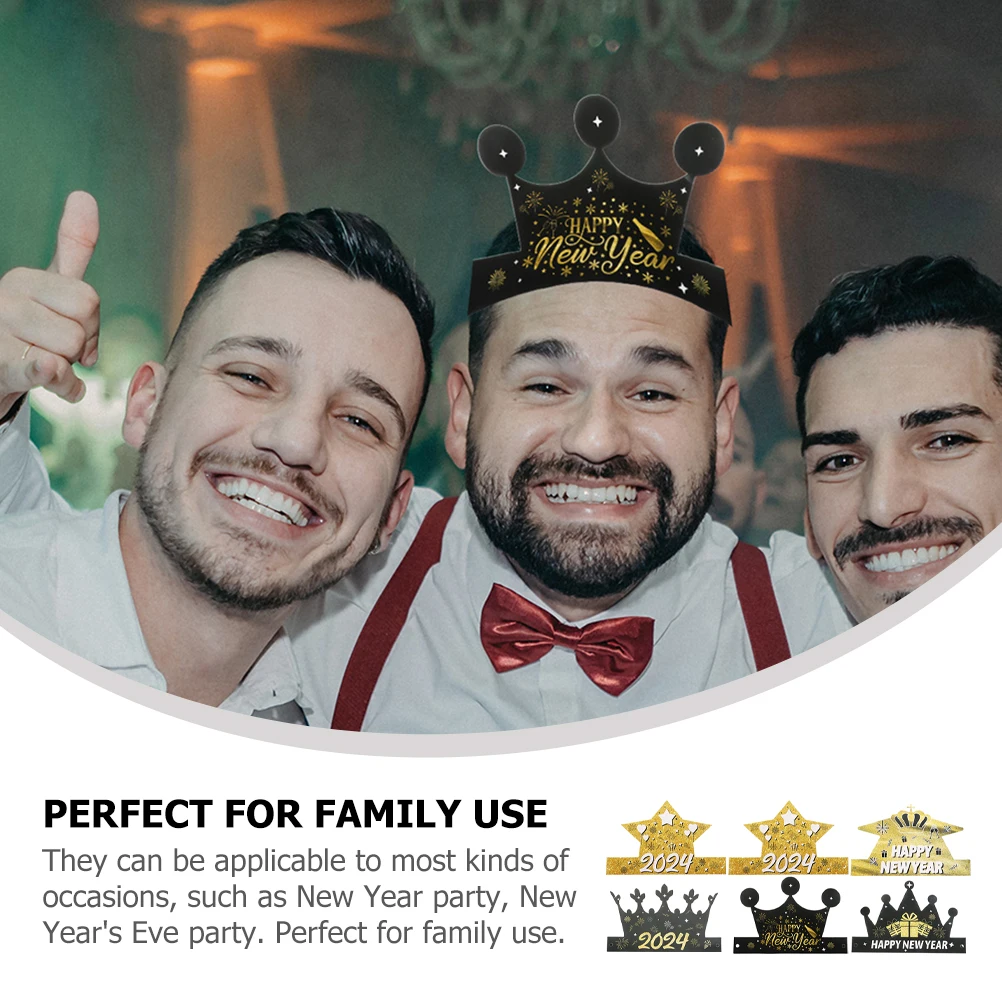 

12pcs New Year Crown Hats Paper Headwear Photo Props Party Decorations Year Eve Adult Wear Lightweight Comfortable Accessories