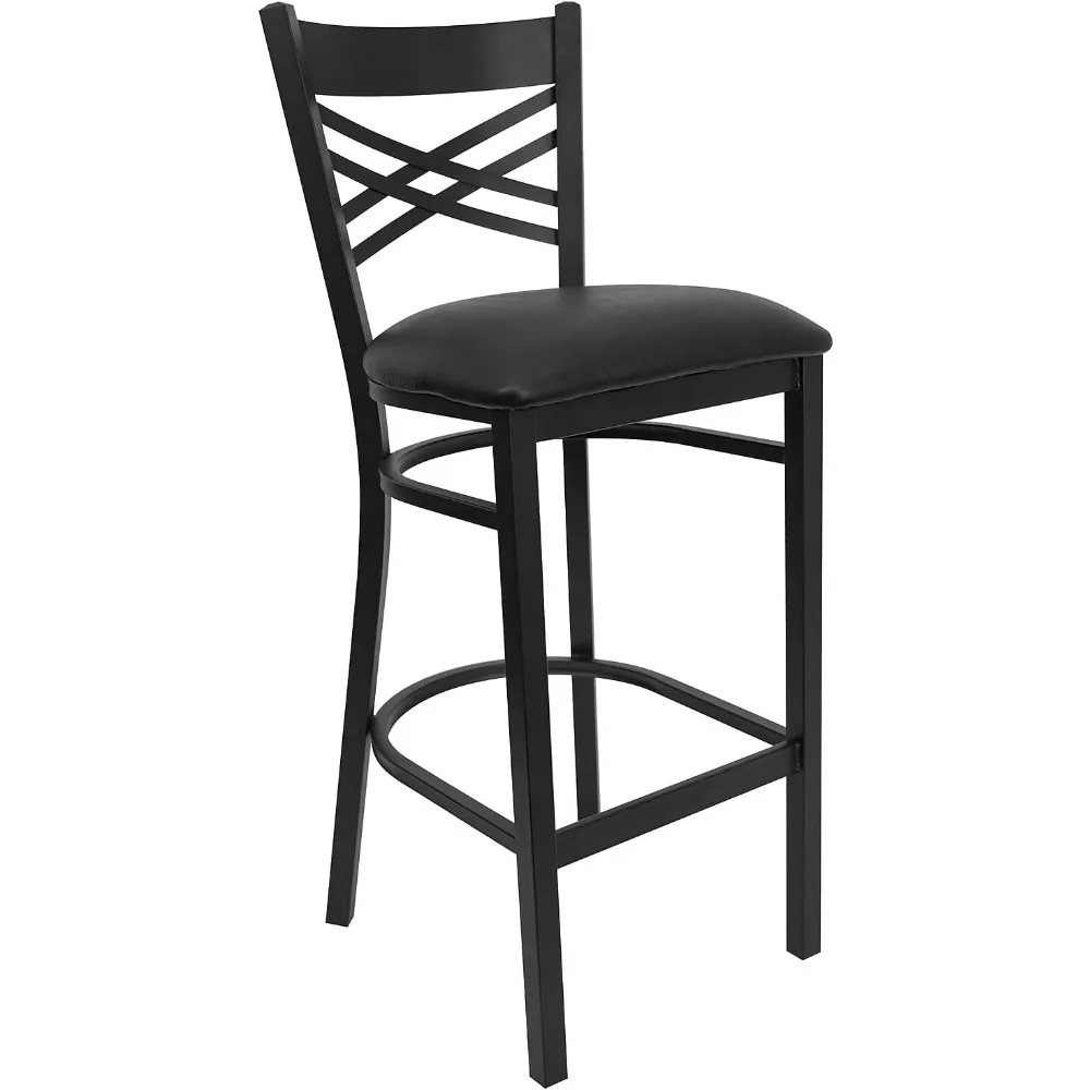 

HERCULES Series Black ''X'' Back Metal Restaurant Barstool - Black Vinyl Seat