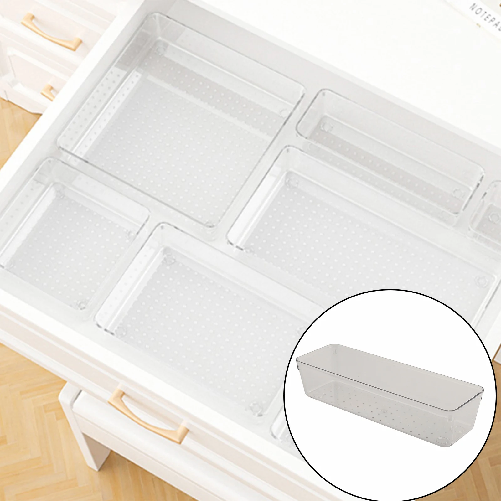 

Набор прозрачных подносов для хранения с нескользящими подкладками, идеально подходящий для стильного хранения косметики и других необходимых вещей.