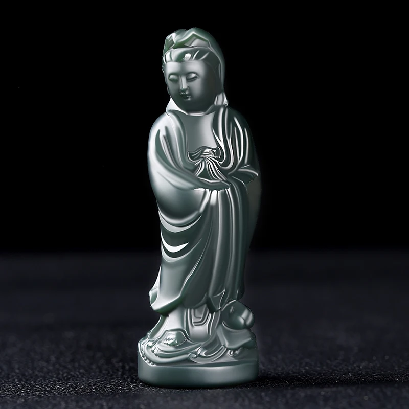 

Genuine Hetian jade Guanyin hand handle piece Men's and women's three-dimensional small play piece Xinjiang sapphire hand play j