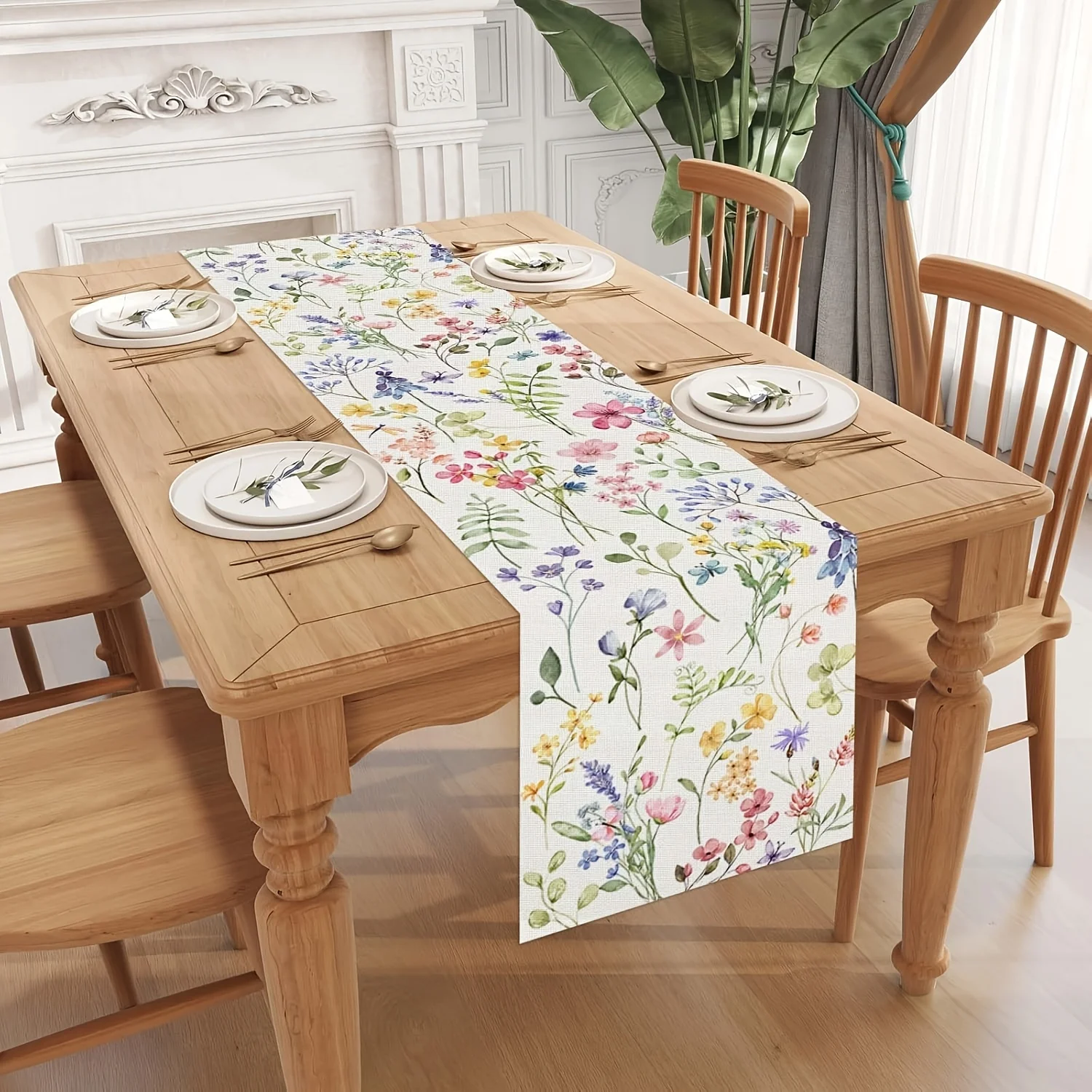 VIKAMA Watercolor Floral Tablecloth Waterproof Wrinkle-Resistant Easy Care Dining Room Living Room Party Home Decor