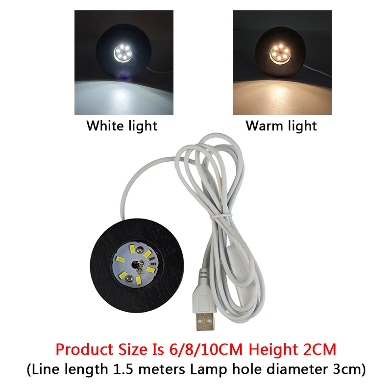 Black Round Solid Wood Luminous Base Carved Crystal Ball Ornament Night Light Glass Ceramic Gift Lamp Ornament