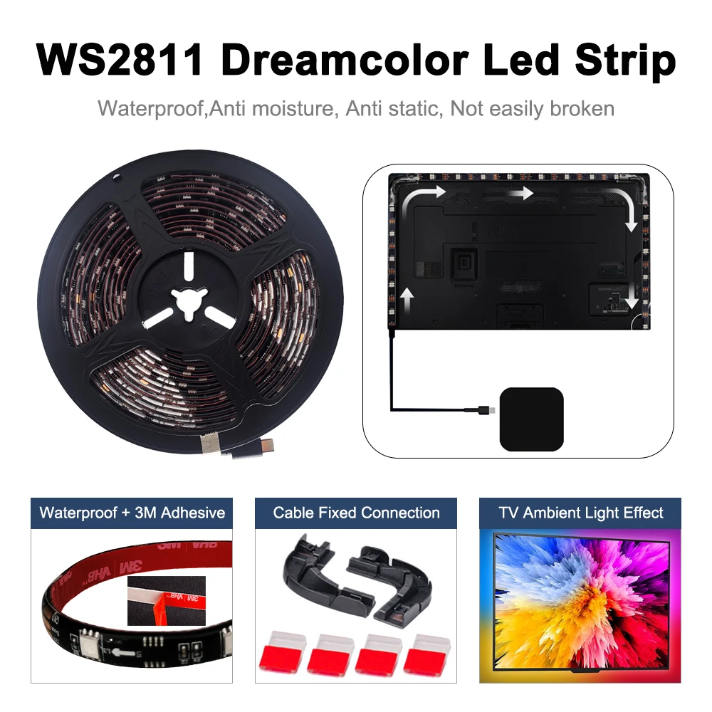 الذكية المحيطة التلفزيون Led الخلفية ل 4K HDMI 2.0 جهاز مزامنة صندوق WS2811 RGBIC Led قطاع أضواء عدة مقاوم للماء لفيديو PS4 XBOX