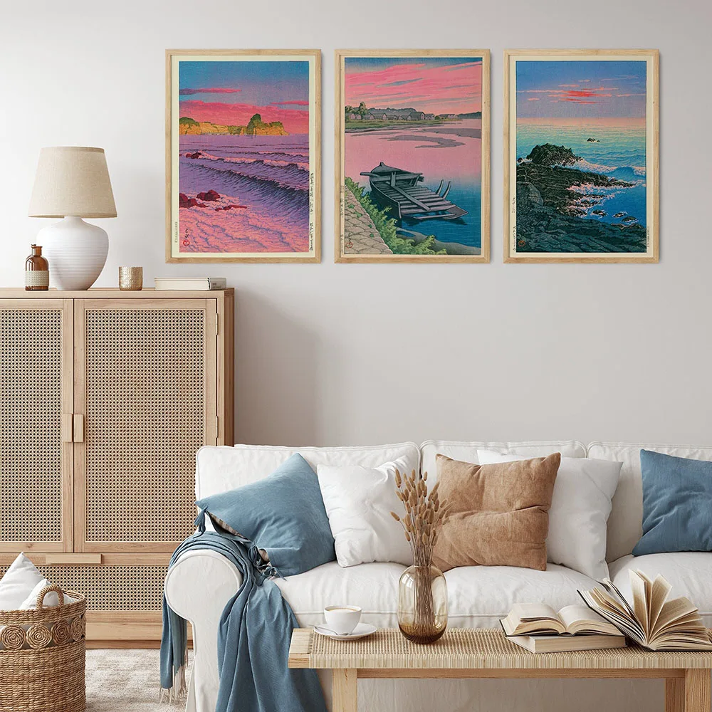 Japan Hasui Kawase Tree-lined Road Canvas Prints Asian Art Sunrise and Sunset Wall Art Posters for Modern Living Room Home Decor