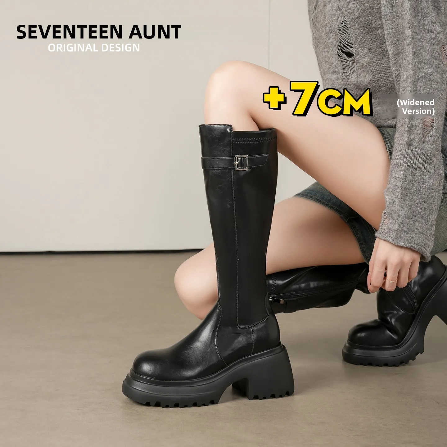 

Женские высокие сапоги с широким голенищем, модель 2025 года, новинка, суперпопулярные, в стиле рыцарских сапог, визуально стройнящие ноги, зимние модные сапоги