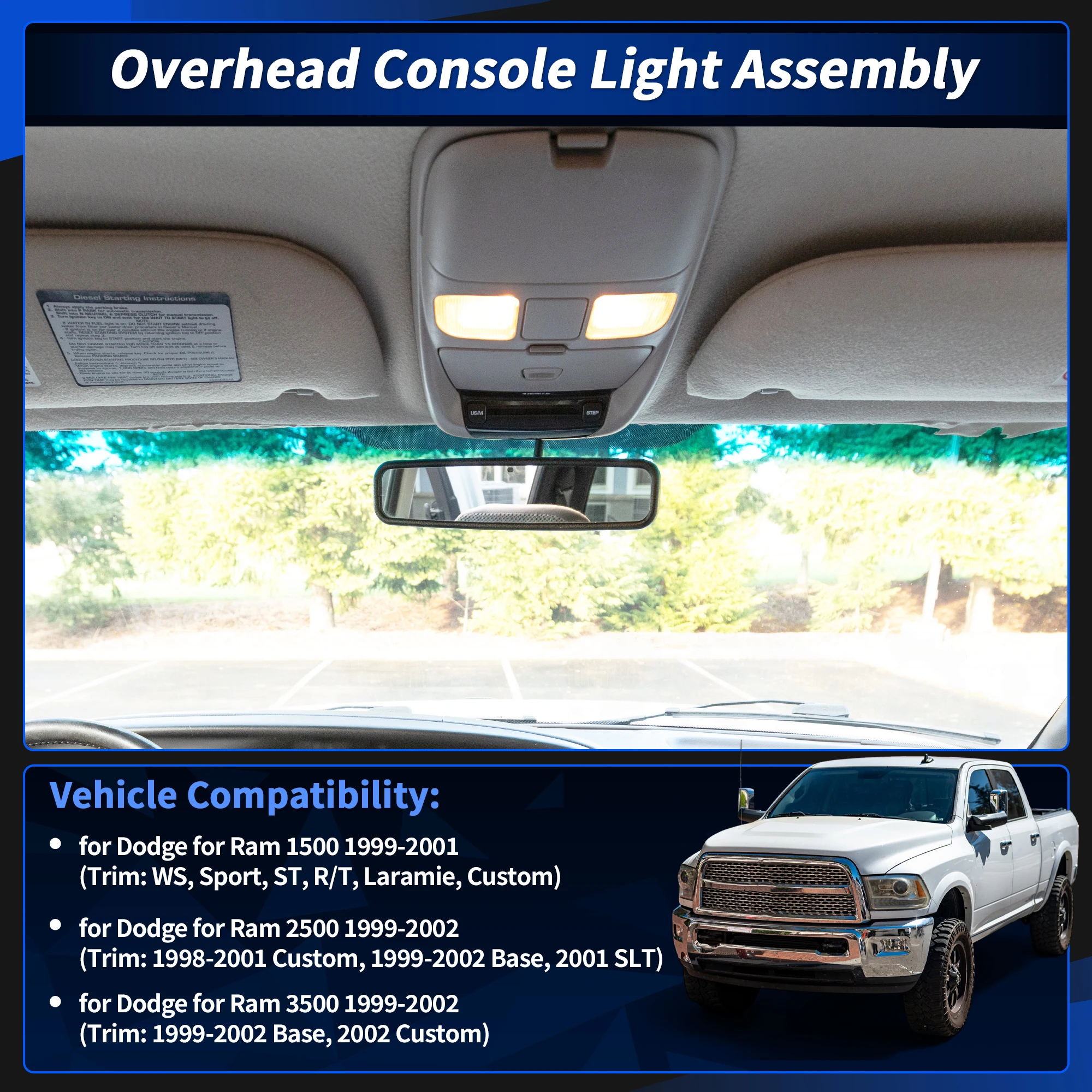 

UXCELL Dome Light Overhead Console Assembly for Dodge for Ram 2500 3500 1999-2002 Beige