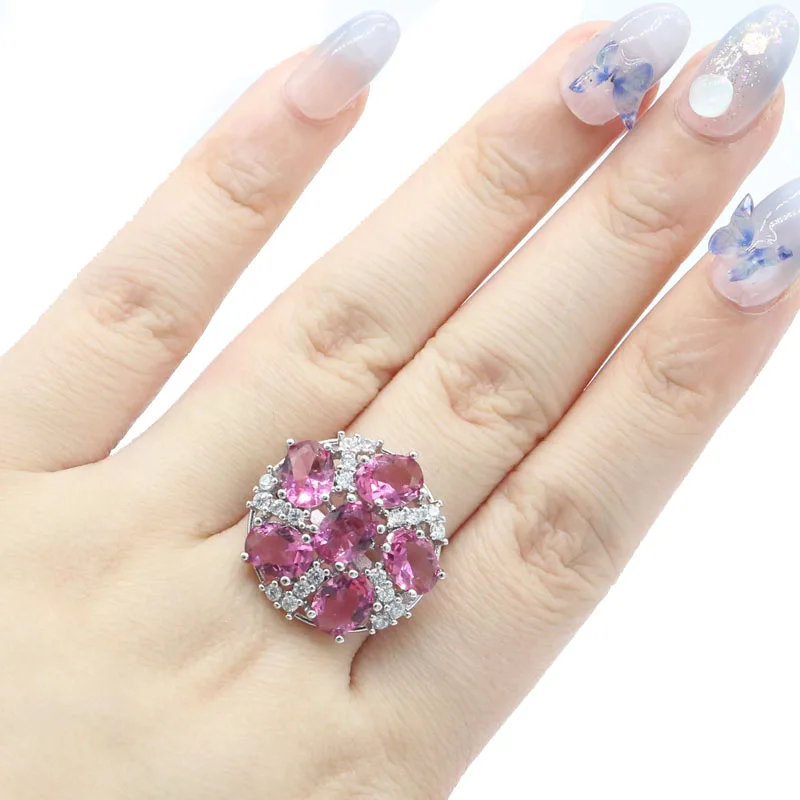 24x24m Dazzing Fire Rainbow Mystic Topaz Tourmaline Peridot Golden Citrine CZ Ladies Wedding Silver Rings