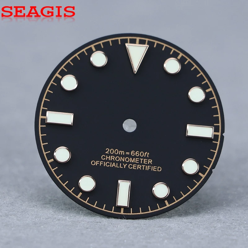 SEAGIS 28.5mm Dial NH35 Dial Matt Black Retro No Date BGW9 C3 Lume No Logo