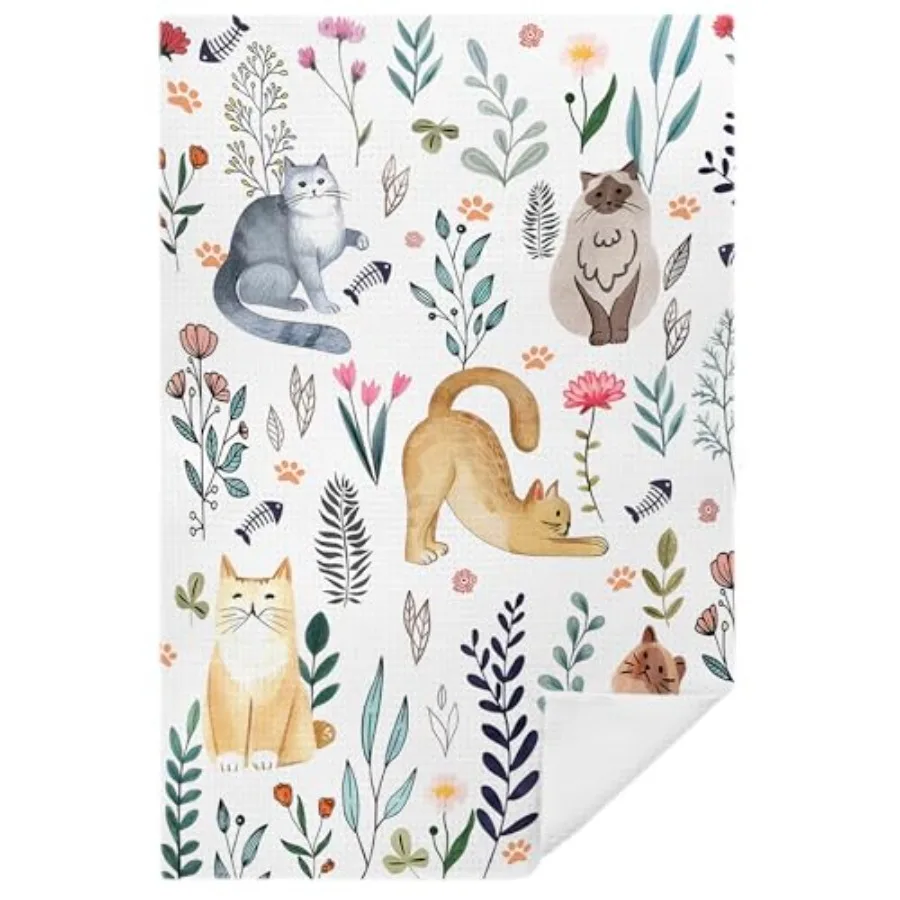 

Pastoral Cat Kitchen Towels Cat Lover Mom Lady Gts Hand Towels for Bathroom Kitchen Decorative Rustic Cottagecore Floral Kitty