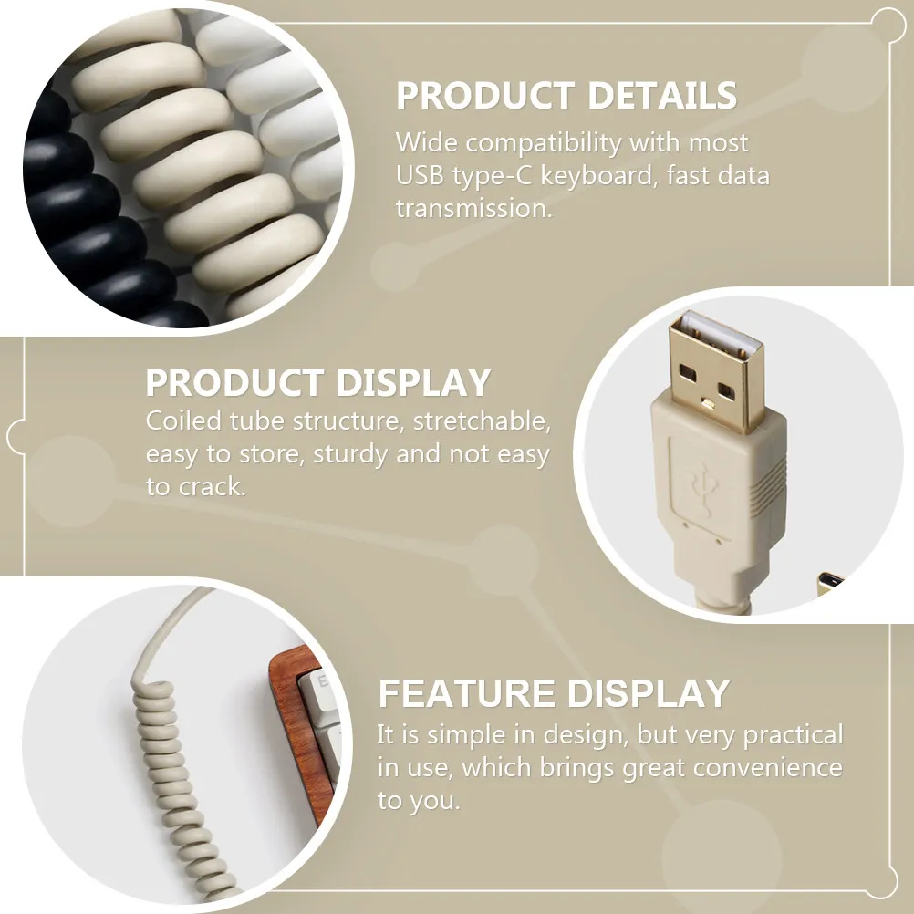 1Pcs Heavy-Duty Coiled Type-C Keyboard Cable Fast Data Transmission Lossless Signal Transfer Easy Plug Unplug for Mechanical