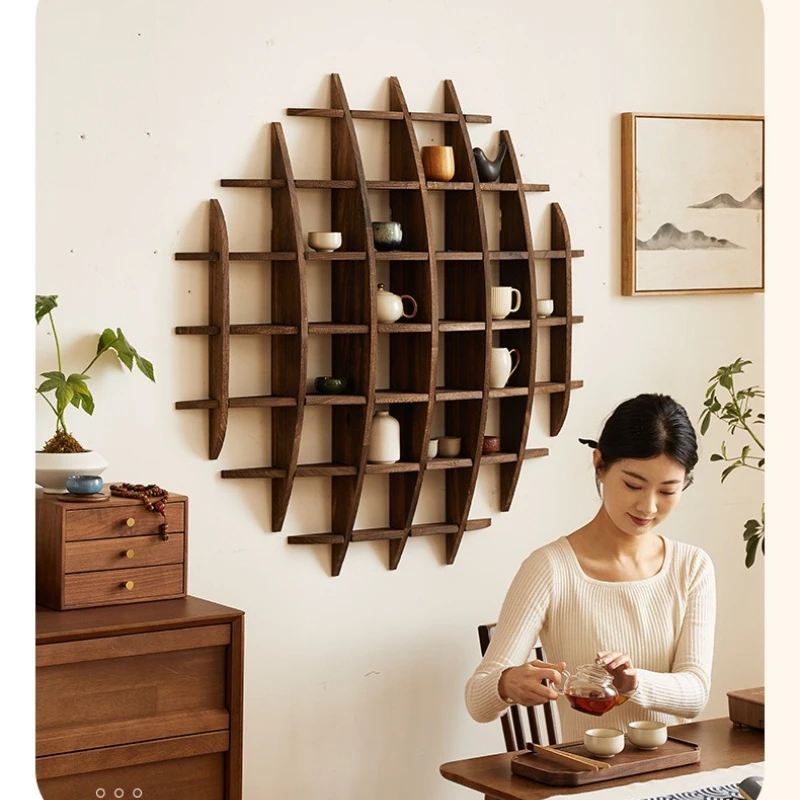 Chinese Style Storage Rack for Tea Cups and Tea Sets, Duobao Pavilion Wall Mounted Decoration, Bo Gu Rack, Tea Room Display Rack