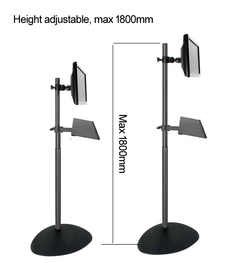 DL-R02-KYM 10'-27' TV Tripod Stand on Floor LCD Monitor Holder Height Adjustable 180cm 150cm 120cm 360 Rotate Tilt Swivel Steel view 4