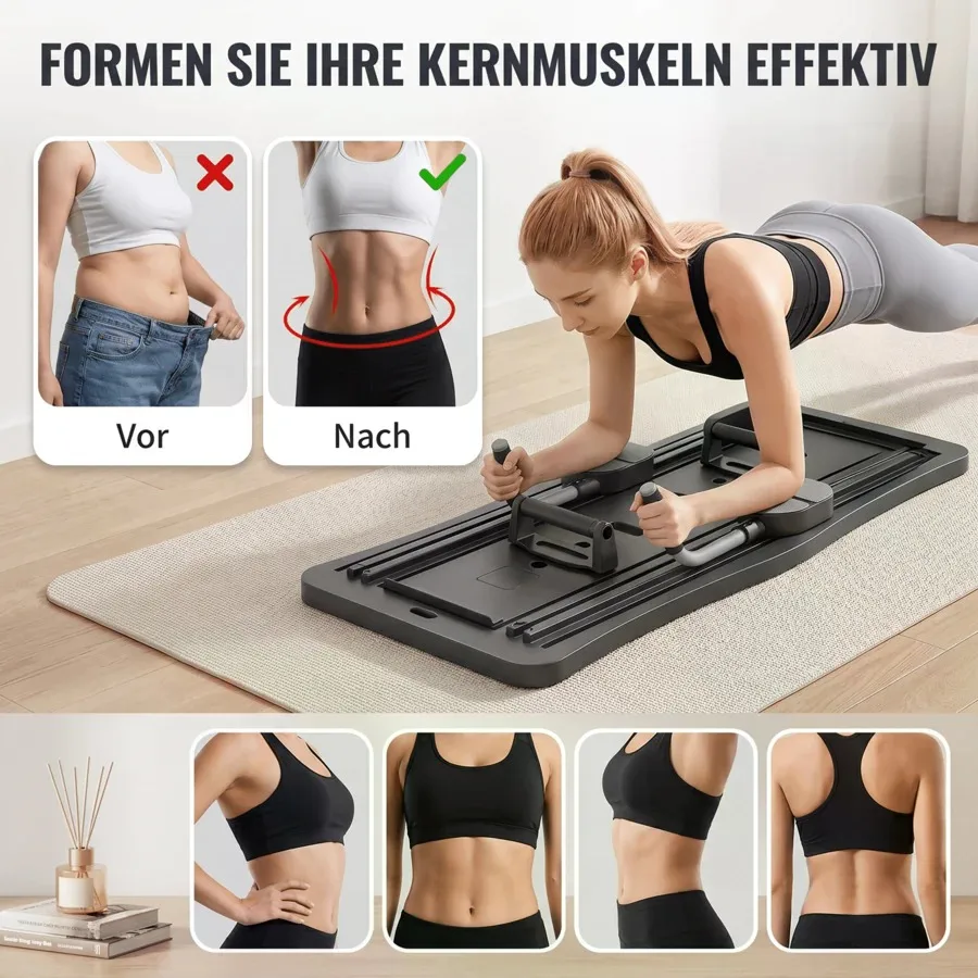 Pilates Board - Pilates Reformer Set, Multi-Purpose Foldable Pilates Reformer Board For Home, 4 In 1 Pilates Sliding Board(Black)
