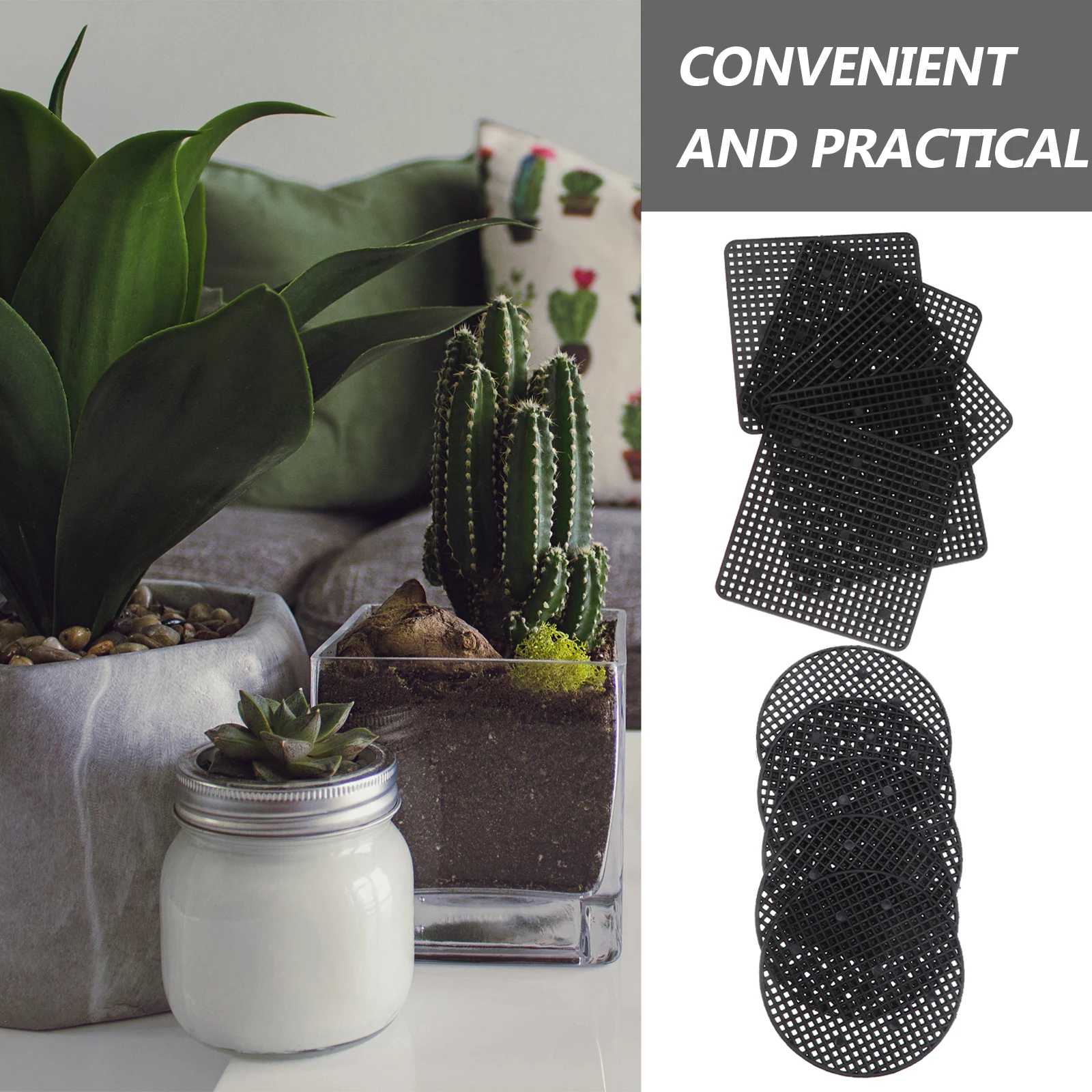 

20pcs Flowerpot Bottom Mesh Pads Black 10cm Square Round Mix Soil Leak Prevention Insect Resistant Garden Accessories Reusable