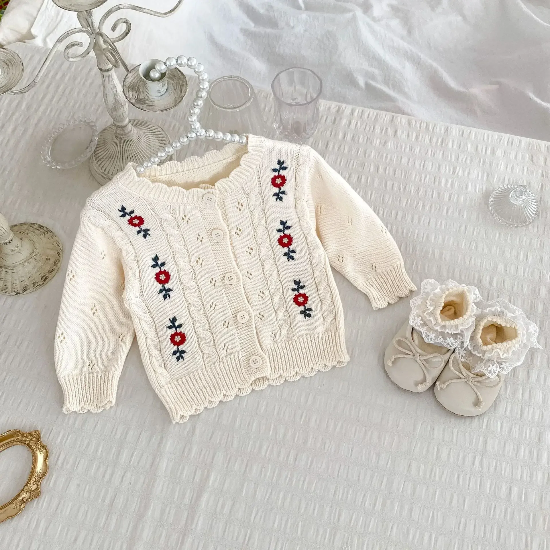 

0-3T Flower Baby Girl Sweater Cardigan Newborn Kid Baby Girl Winter Clothes Long Sleeve Floral Knit Knitwear Coat Cute Outfit