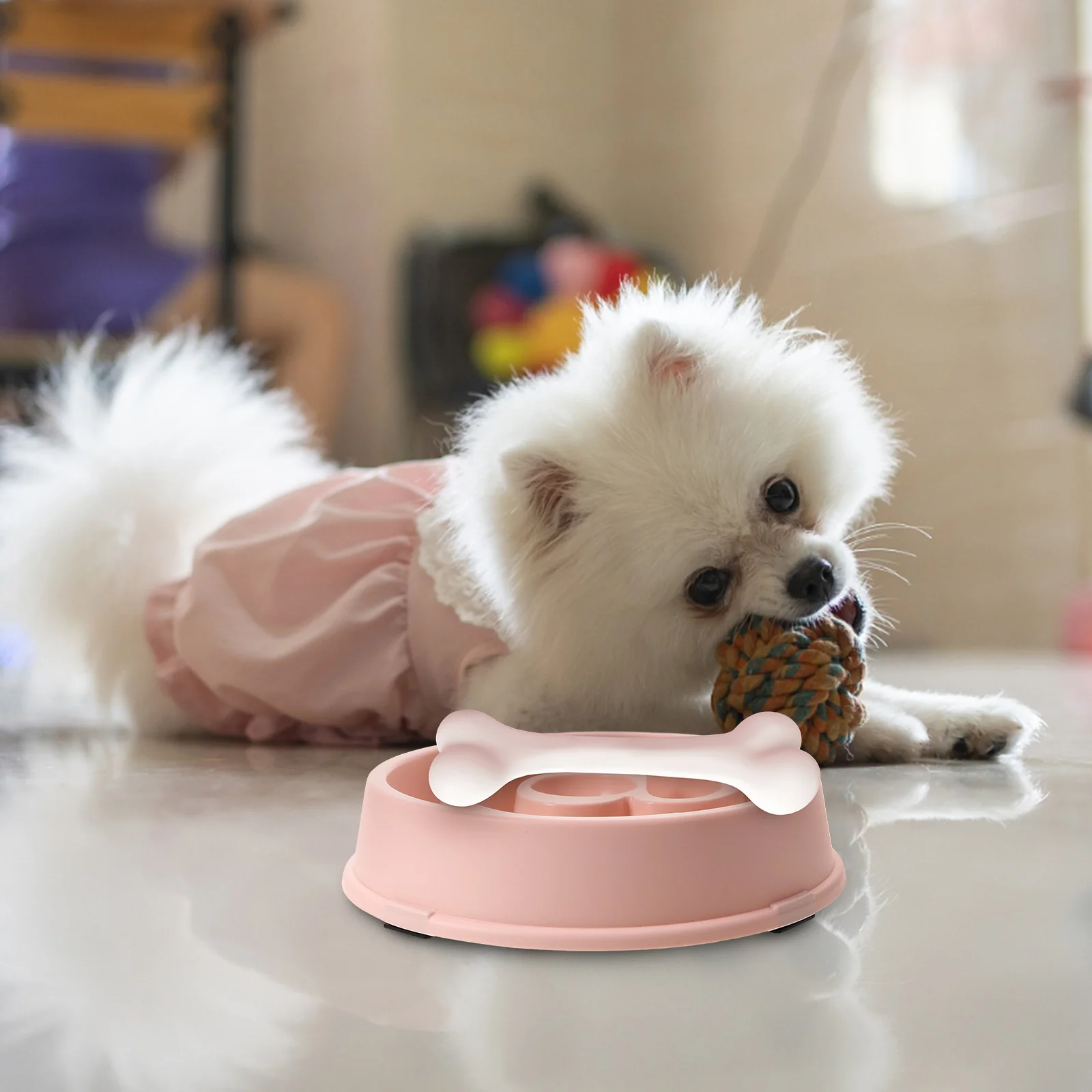 

Round Slow Eating Bowl Durable Food Dish Non-slip Pet Slow Eating Feeder Simple Food Bowl for Pet Cat Dog Puppy (Pink)
