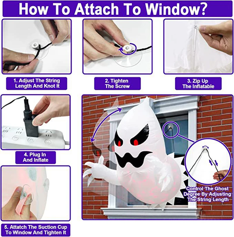 1.4m Halloween Inflatable Ghost Horror Window Ghost Foldable Balloon Outdoor Courtyard Garden Decoration Fun Party Tool