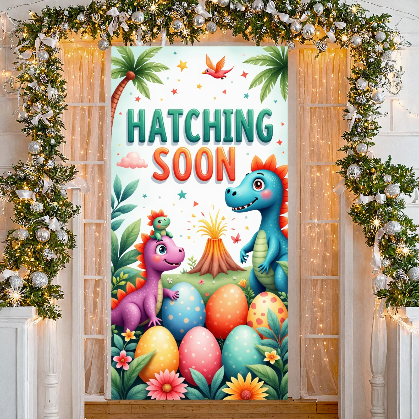 Dinosaur Egg Backdrop Cute  Prehistoric Background Dino Backdrop Floral Decor  Dino Display For Birthday Decoration