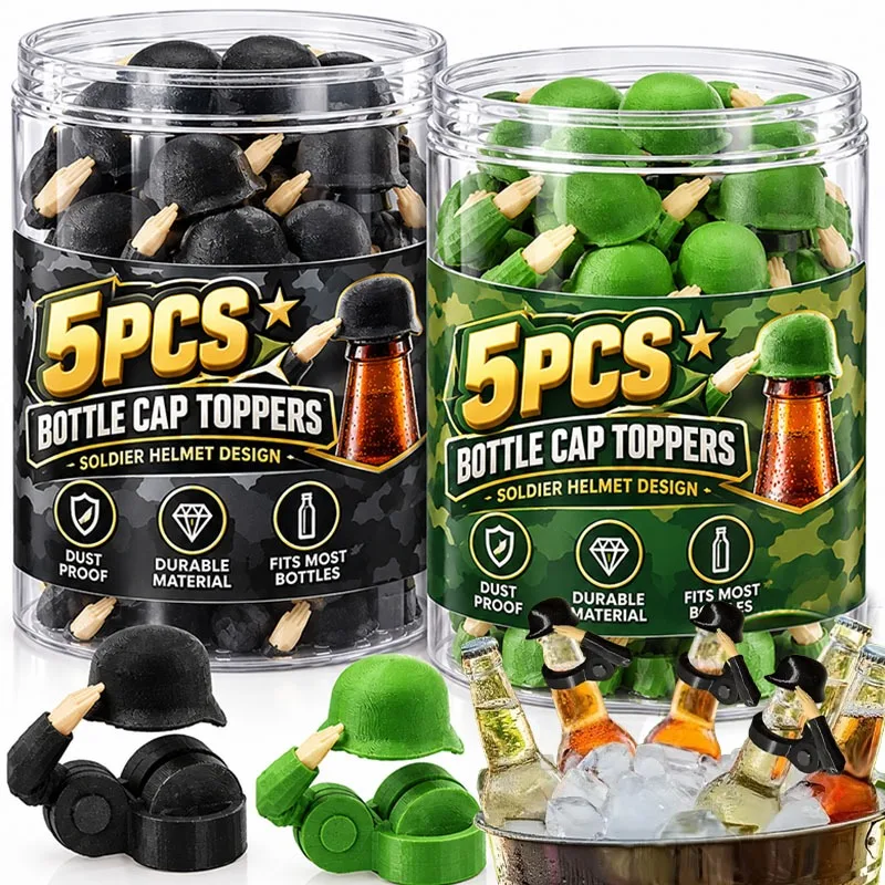 1/5pcs Soldier Salute Beer Bottle Helmet Cover Greeting Dustproof Wine Bottle Cap Reusable Helmet Topper Cap for Party Bar Decor