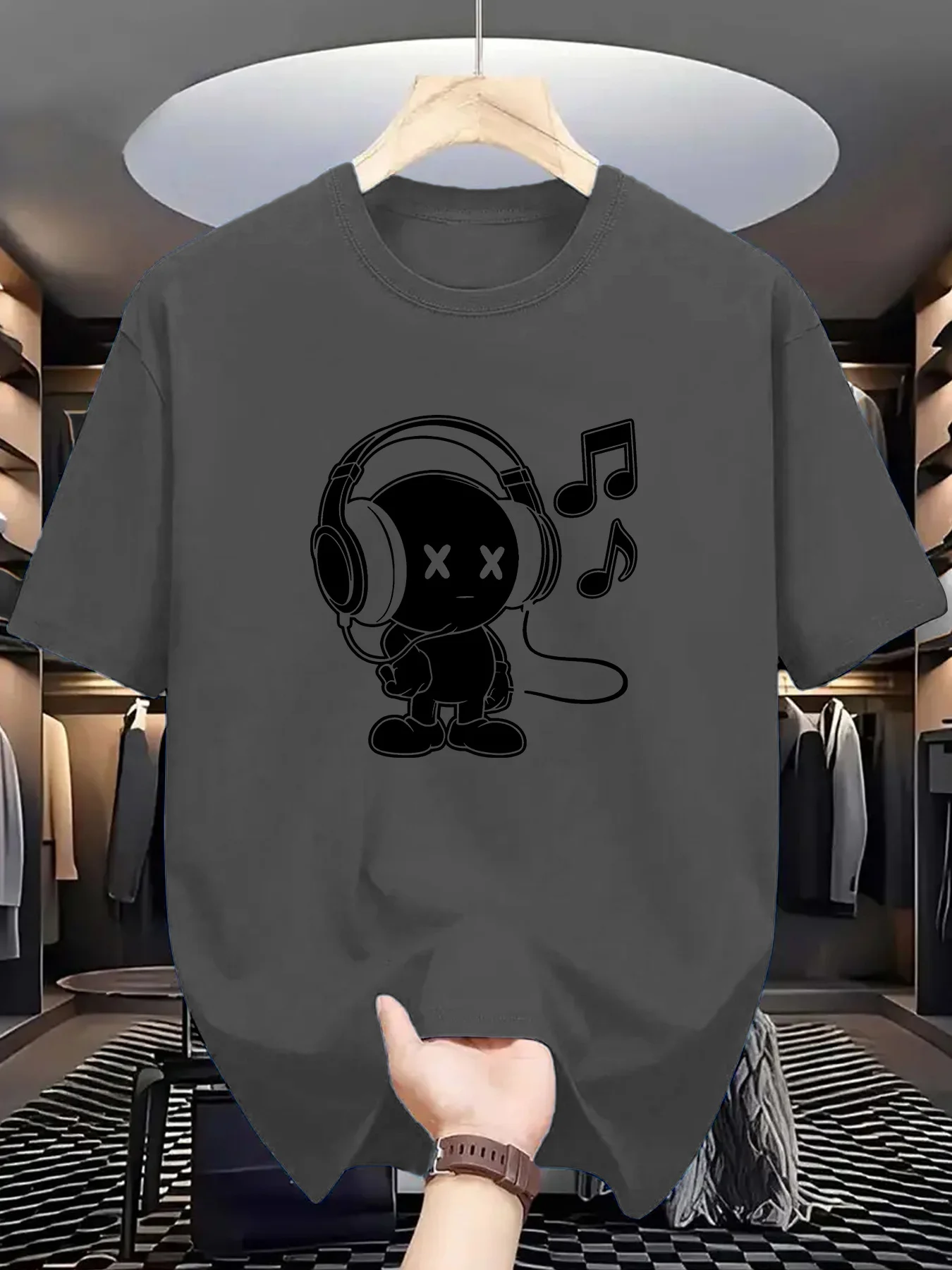 Summer men's 100% cotton casual loose fit plus size music themed printed comfortable sports round neck short sleeved T-shirt top image 4
