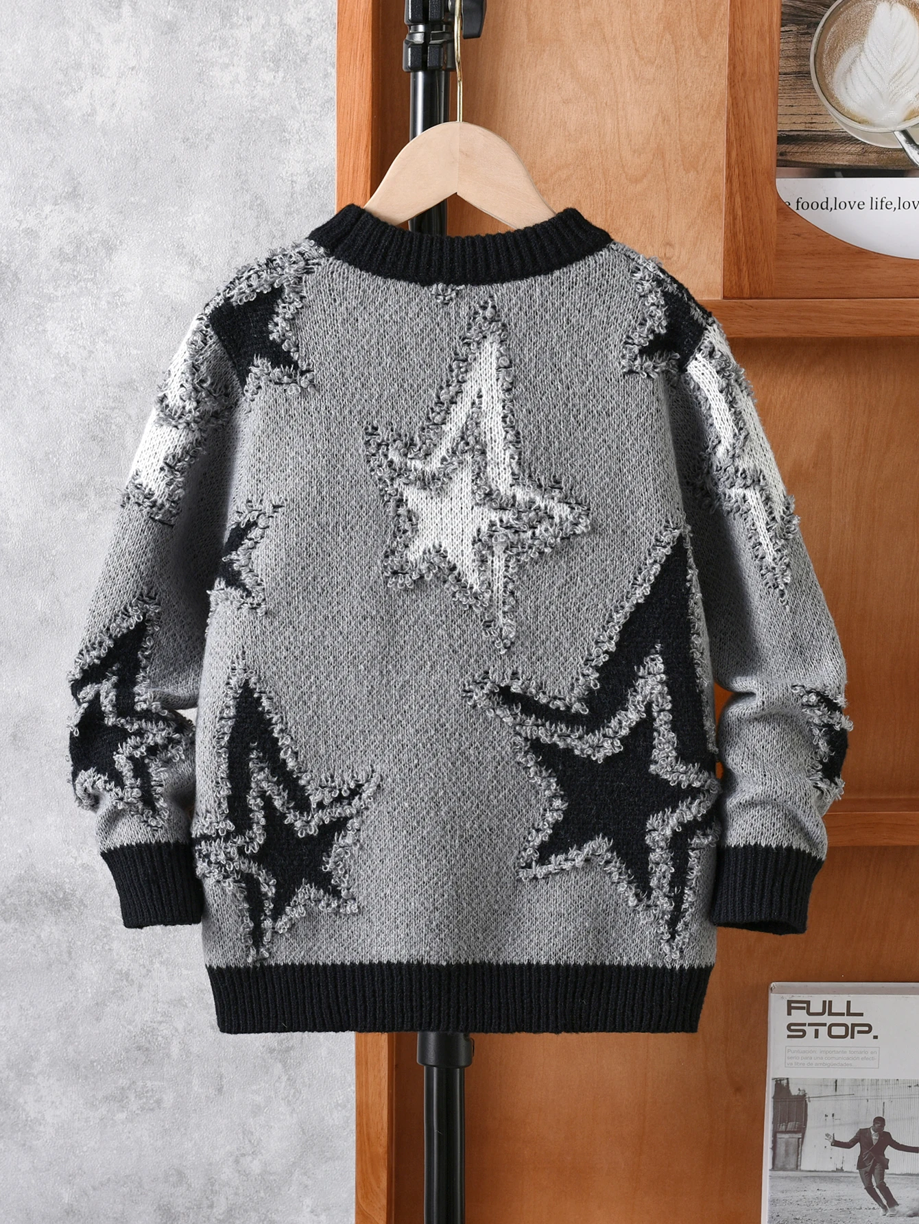 Boys' street style five pointed star sweater knitted pullover suitable for daily leisure in spring, autumn, and winter