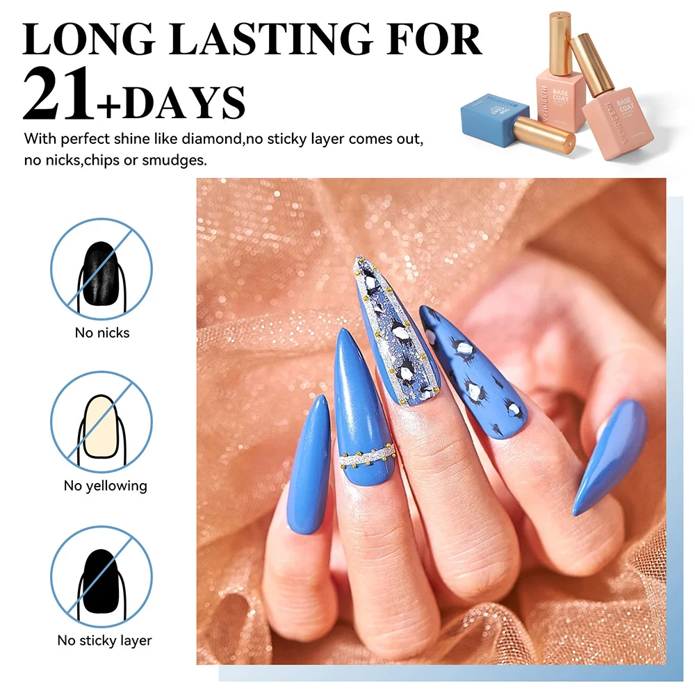 Vendeeni TPO HEMA FREE High Brightness No Wipe Strong Top Coat Base Coat Gel Nail Polish Semi Permanent UV Soak off Gel Varnish