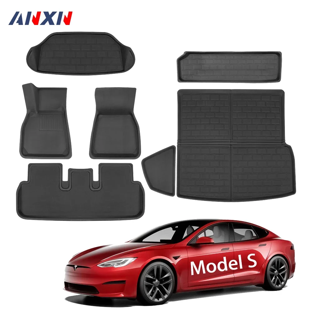 Floor Mats For Tesla Model S 2021 -2023 2024 3D All Weather Anti-Skid Floor Liner odorless XPE Carpet Waterproof Frunk Trunk Pad