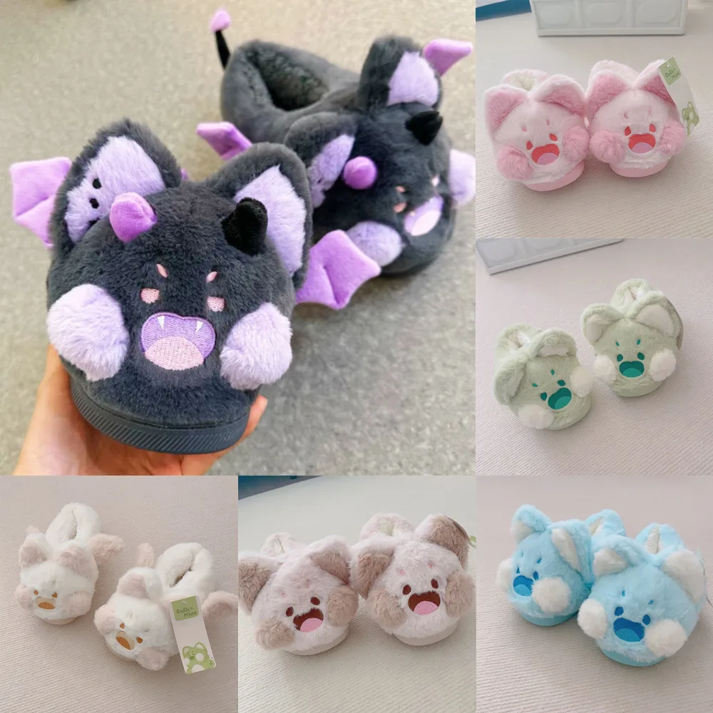 かわいい-dudu-猫漫画ぬいぐるみスリッパ女性のための暖かい毛皮のような屋内綿の靴アンチスリップ冬のホーム履物居心地の良い学生